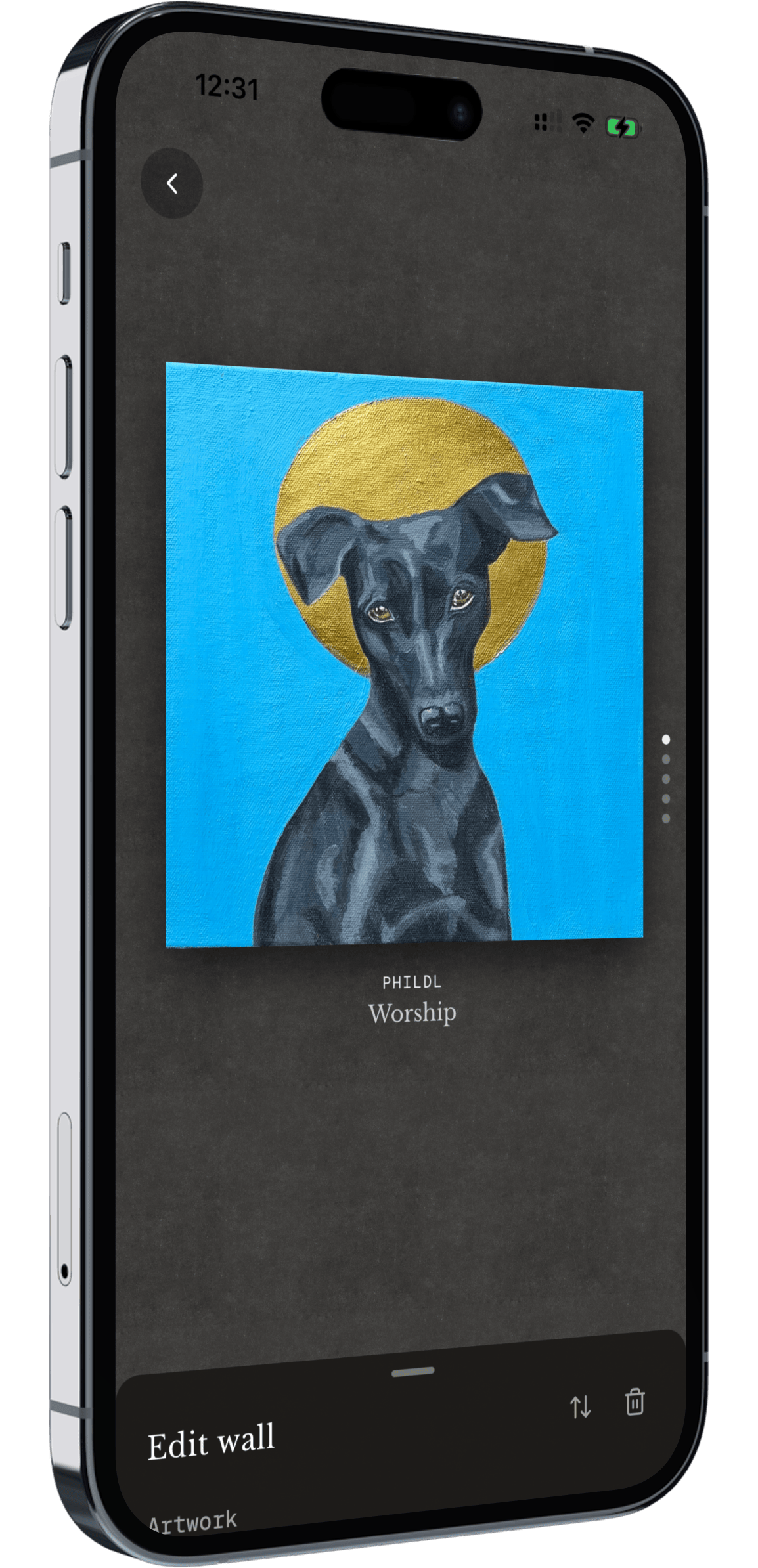 Painting displayed on a charcoal wall tone