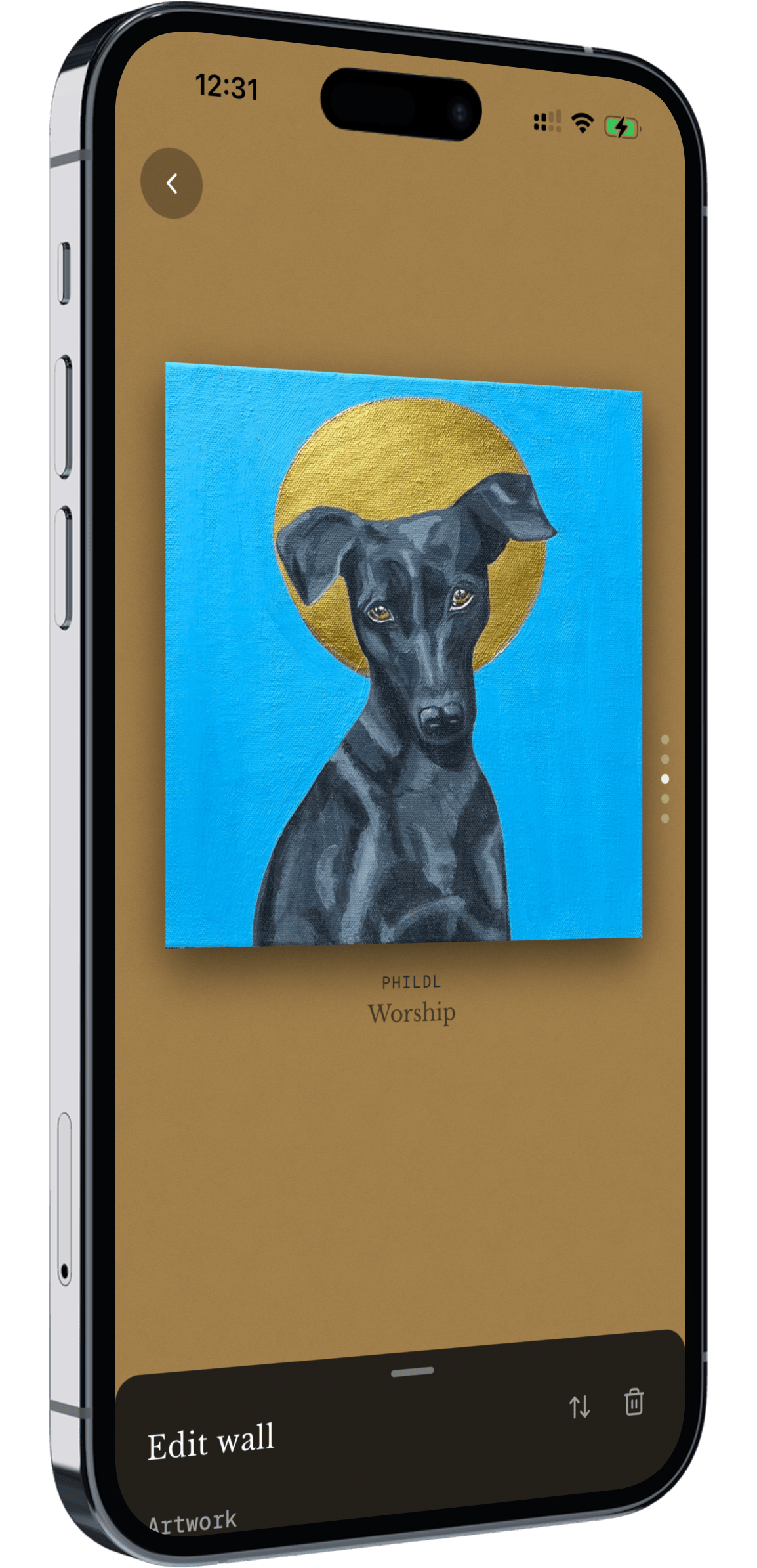 Same painting displayed on an earth brown wall tone